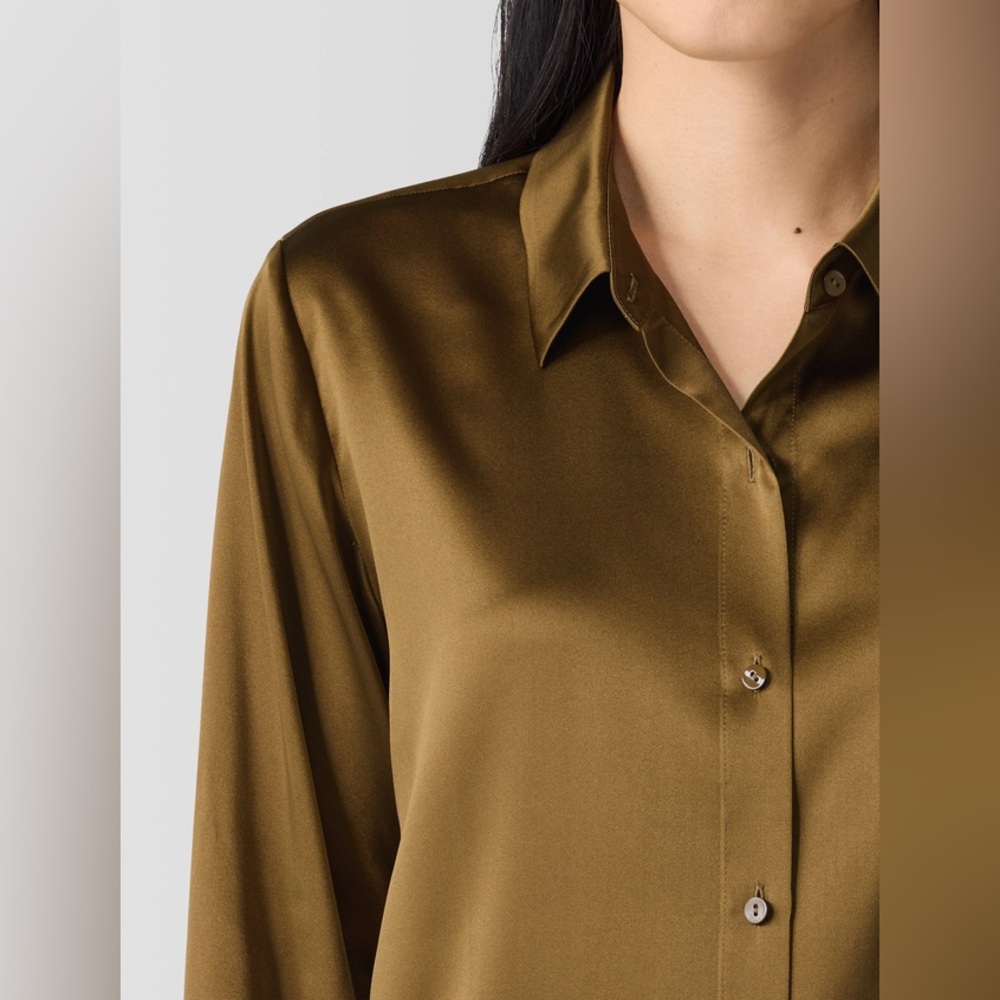 NWT Eileen Fisher Stretch Silk Charmeuse Classic Collar Shirt - Picture 4 of 10